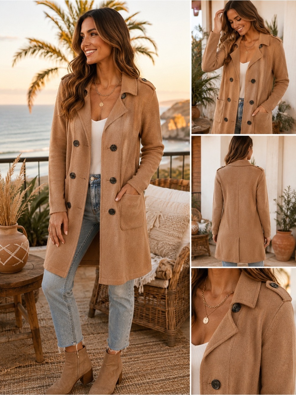 CAbi Camel Double-Breasted Trench Coat